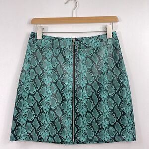 Tiger Mist | faux leather,snake skin,mini skirt, M, green/ black, front …